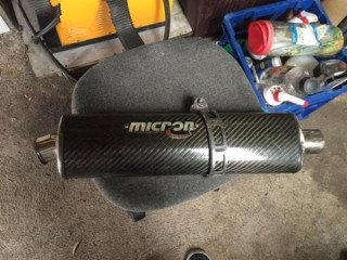 Micron carbon fibre motorbike muffler