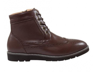 Auzland Mens Leather Wool Lined Brogue Boot Coffee - AUZLAND - 822427539631