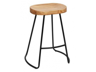 65 Cm Steel Bar Stools With Wooden Seat (Set of 2) - Artiss - 4344744397344